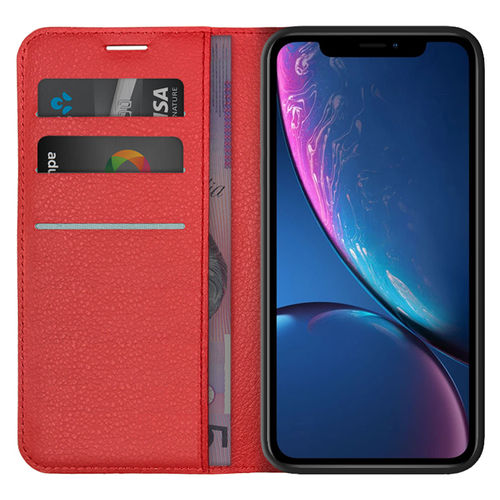 Leather Wallet Case & Card Holder Pouch for Apple iPhone XR - Red